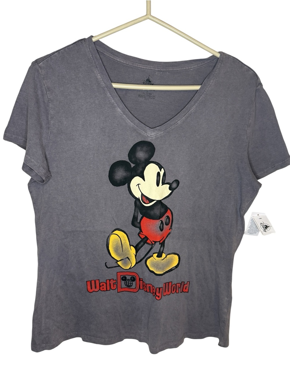 Disney Parks Walt Disney World Vintage Wash Mickey Mouse V-Neck T-Shirt Large